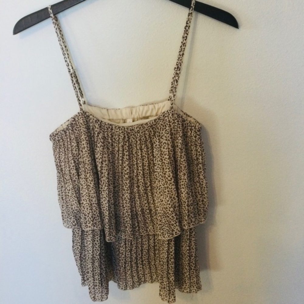 Glam Sheer BOHO Ruffle Spaghetti Strap Brown & Tan Chic Top Size Woman’s Large